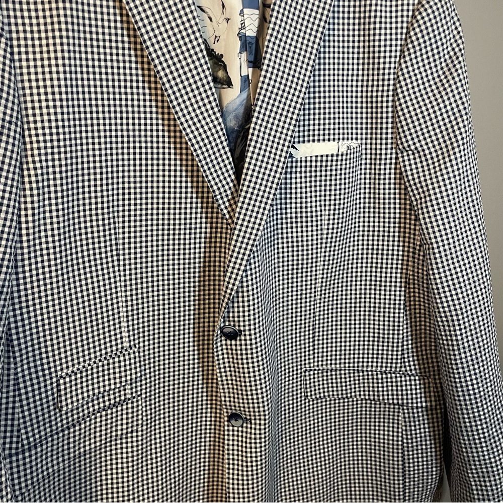 Paisley & Gray Men’s Blazer 54R Slim Fit Checkered Blue White Lightweight Church - Picture 4 of 8